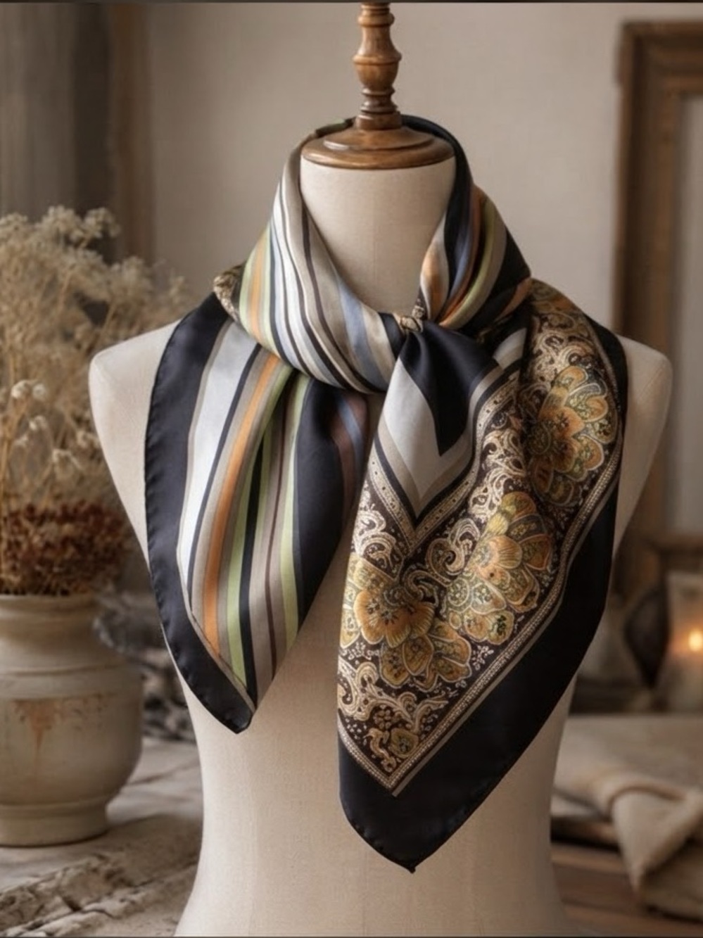 ECHO 100% Silk Scarf Striped Floral Paisley